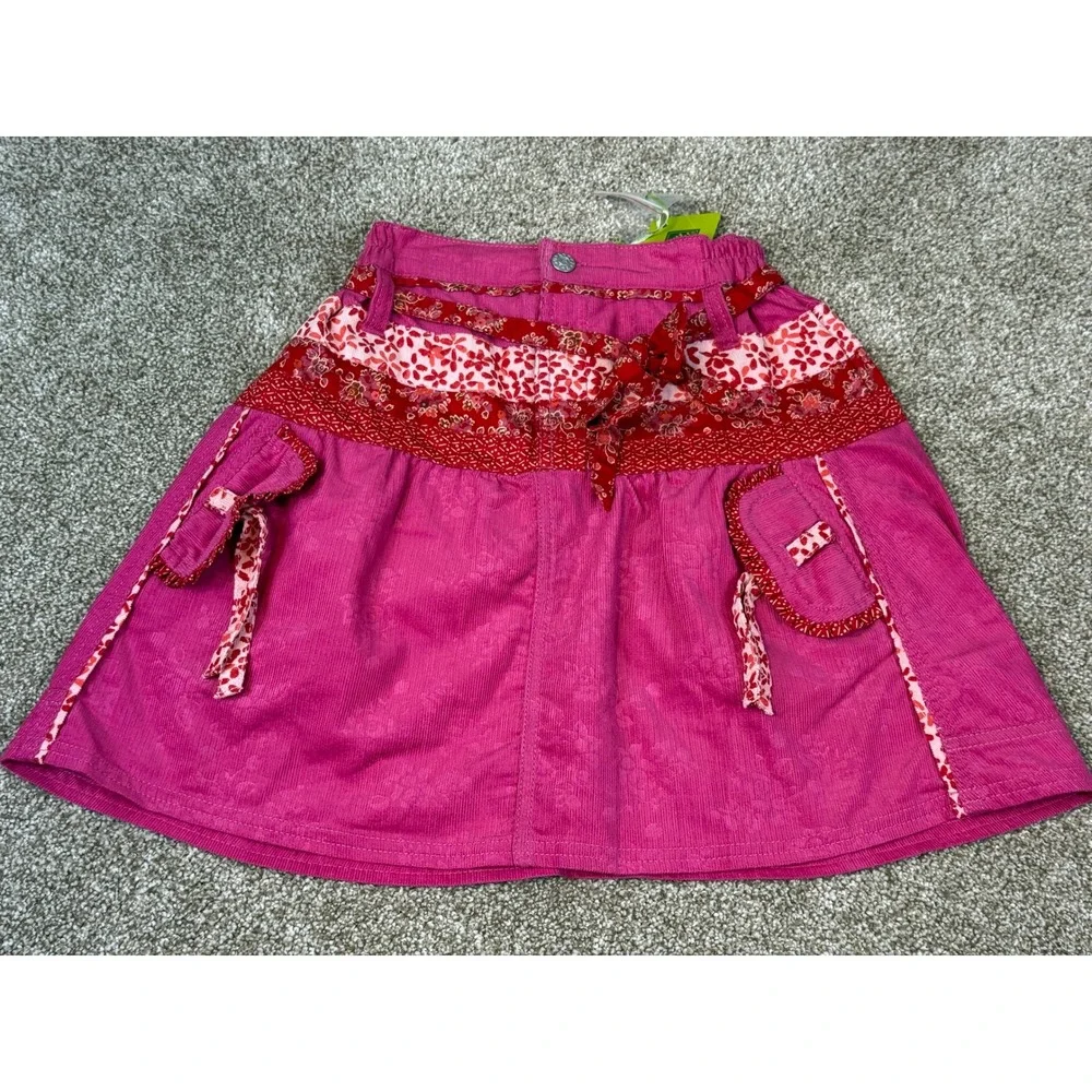 NEW Oilily Kids Travisi Pink Corduroy Floral Mixed Print Skirt 128 8Y 8‎